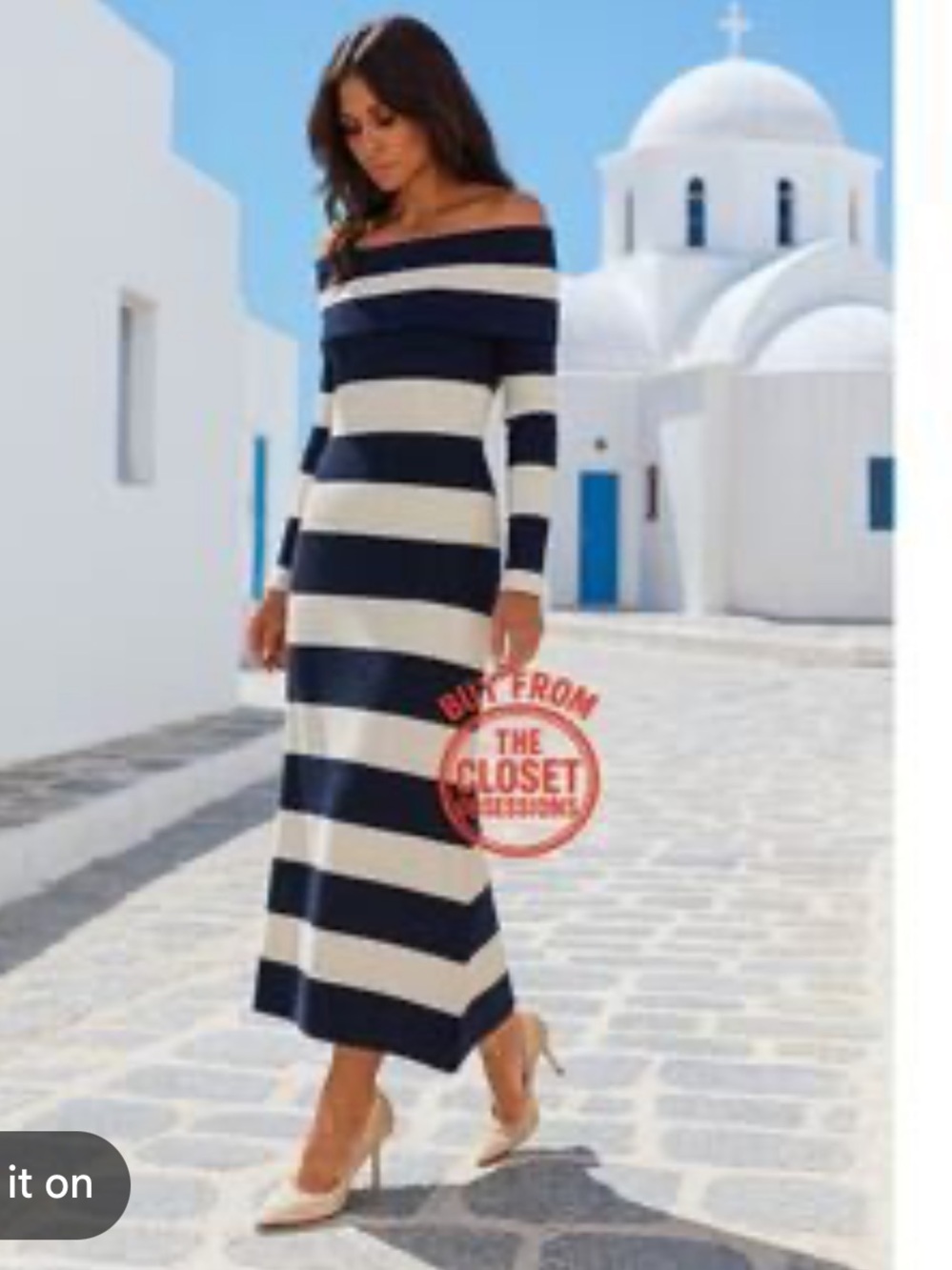 Zara Navy and Cream Striped Maxi Dress